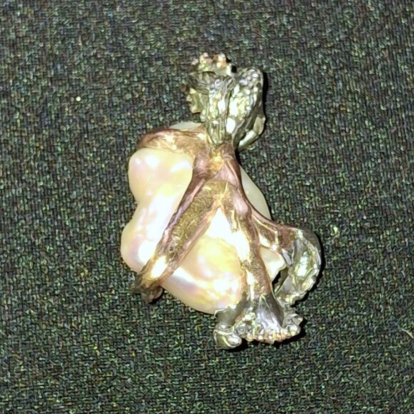 Vintage Large Baroque Pearl Silver & Rose Gold Serpent in Garden of Eden Pendant - Picture 5 of 9